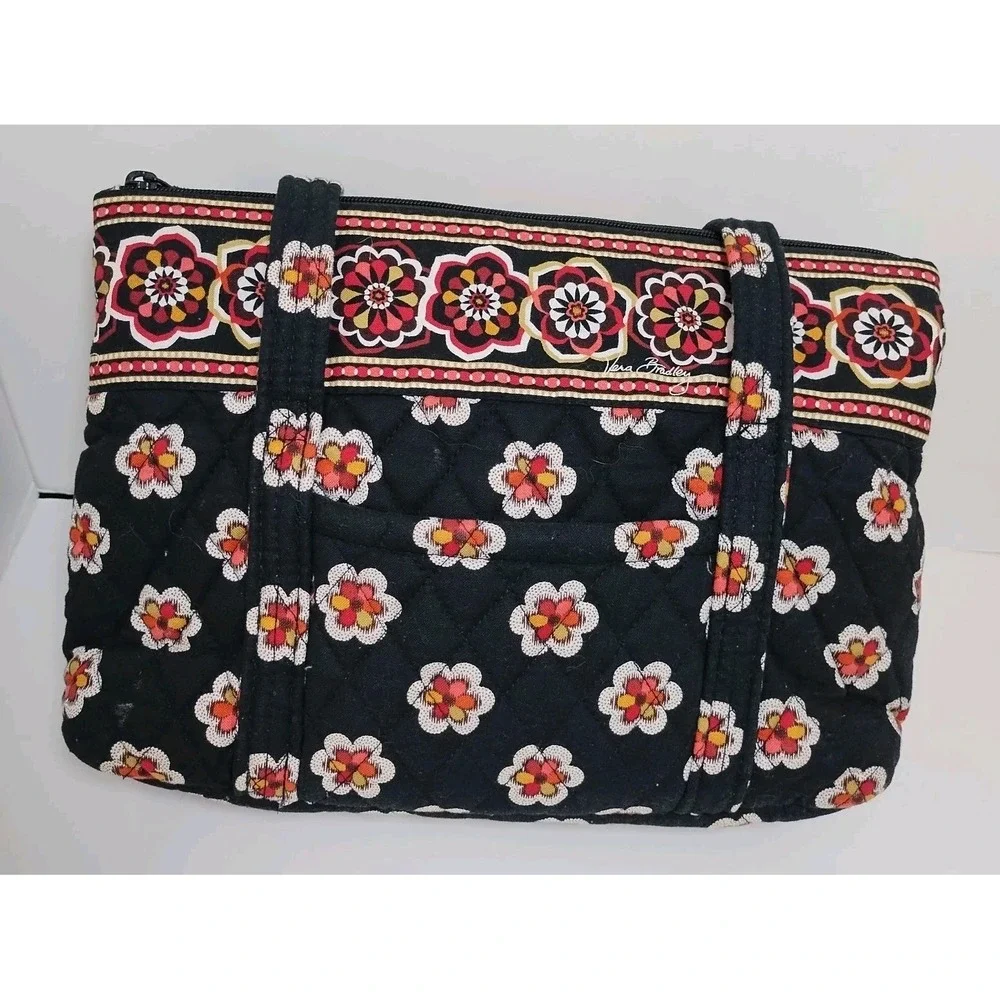 Vera Bradley Retired Pirouette Little Betsy Black Floral Shoulder Bag Purse Tote